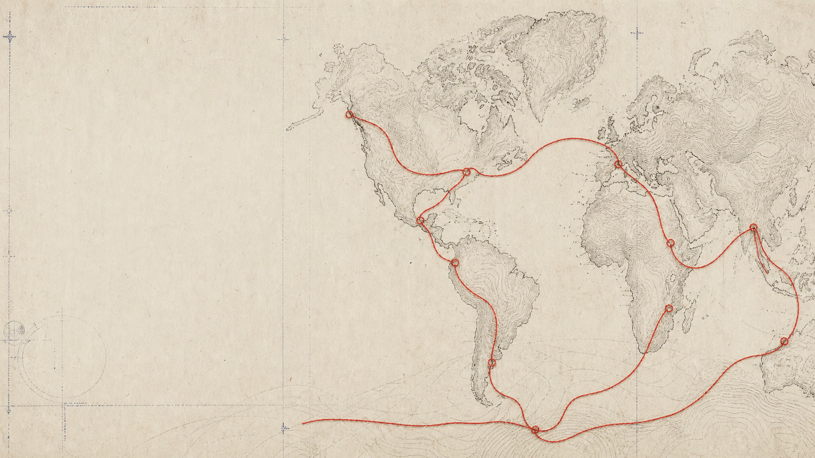 Illustrated world route connecting regions where Pure Works has historical project records
